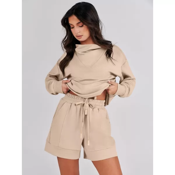 Caracilia Women 2 Piece Outfits Loose Sweatsuits Fashion Cowl Neck Sweatshirts &amp; Shorts Set Lounge Wear Jogger Tracksuit Set