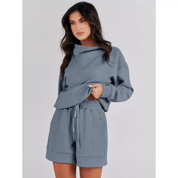Caracilia Women 2 Piece Outfits Loose Sweatsuits Fashion Cowl Neck Sweatshirts &amp; Shorts Set Lounge Wear Jogger Tracksuit Set