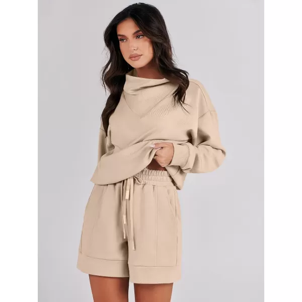 Caracilia Women 2 Piece Outfits Loose Sweatsuits Fashion Cowl Neck Sweatshirts &amp; Shorts Set Lounge Wear Jogger Tracksuit Set