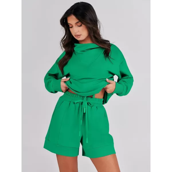 Caracilia Women 2 Piece Outfits Loose Sweatsuits Fashion Cowl Neck Sweatshirts &amp; Shorts Set Lounge Wear Jogger Tracksuit Set