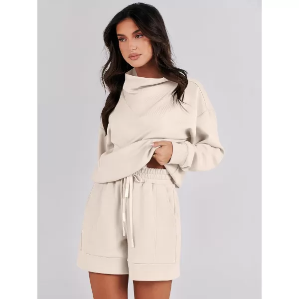 Caracilia Women 2 Piece Outfits Loose Sweatsuits Fashion Cowl Neck Sweatshirts &amp; Shorts Set Lounge Wear Jogger Tracksuit Set