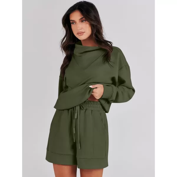 Caracilia Women 2 Piece Outfits Loose Sweatsuits Fashion Cowl Neck Sweatshirts &amp; Shorts Set Lounge Wear Jogger Tracksuit Set