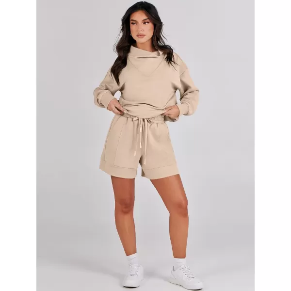 Caracilia Women 2 Piece Outfits Loose Sweatsuits Fashion Cowl Neck Sweatshirts &amp; Shorts Set Lounge Wear Jogger Tracksuit Set