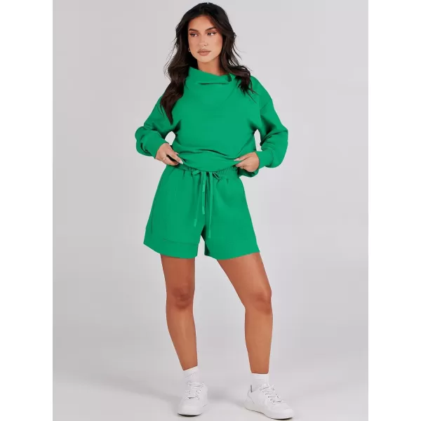 Caracilia Women 2 Piece Outfits Loose Sweatsuits Fashion Cowl Neck Sweatshirts &amp; Shorts Set Lounge Wear Jogger Tracksuit Set