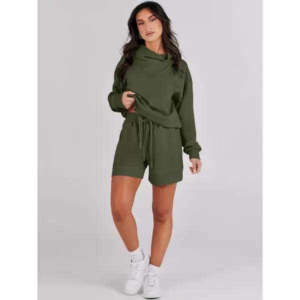 Caracilia Women 2 Piece Outfits Loose Sweatsuits Fashion Cowl Neck Sweatshirts &amp; Shorts Set Lounge Wear Jogger Tracksuit Set
