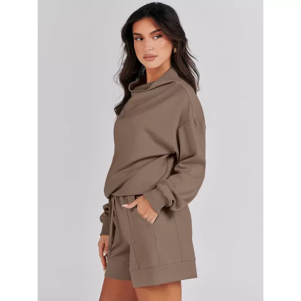 Caracilia Women 2 Piece Outfits Loose Sweatsuits Fashion Cowl Neck Sweatshirts &amp; Shorts Set Lounge Wear Jogger Tracksuit Set