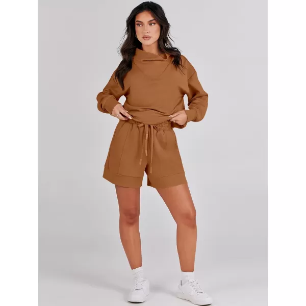 Caracilia Women 2 Piece Outfits Loose Sweatsuits Fashion Cowl Neck Sweatshirts &amp; Shorts Set Lounge Wear Jogger Tracksuit Set
