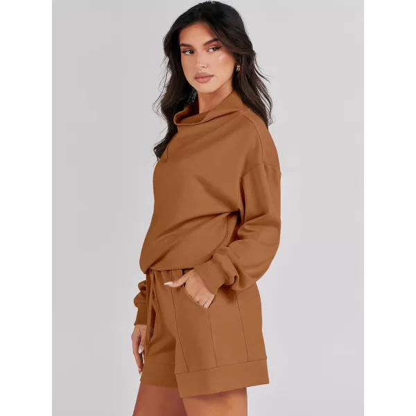 Caracilia Women 2 Piece Outfits Loose Sweatsuits Fashion Cowl Neck Sweatshirts &amp; Shorts Set Lounge Wear Jogger Tracksuit Set
