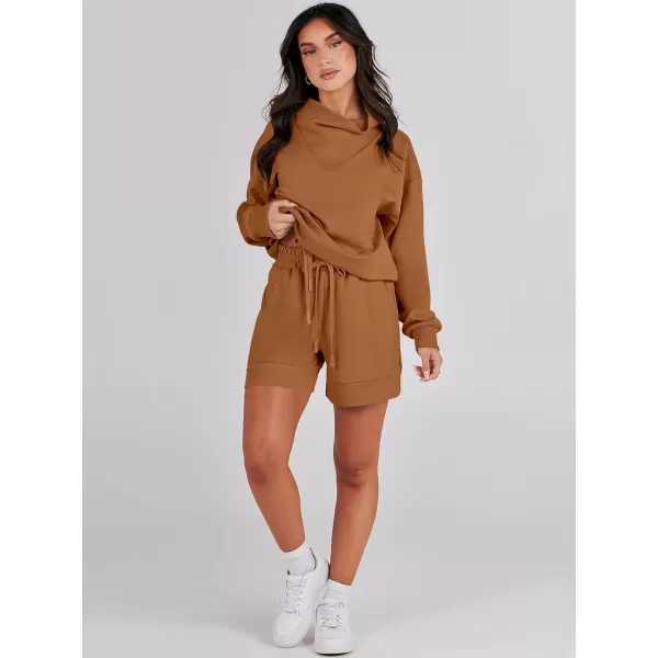 Caracilia Women 2 Piece Outfits Loose Sweatsuits Fashion Cowl Neck Sweatshirts &amp; Shorts Set Lounge Wear Jogger Tracksuit Set