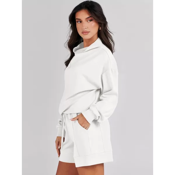 Caracilia Women 2 Piece Outfits Loose Sweatsuits Fashion Cowl Neck Sweatshirts &amp; Shorts Set Lounge Wear Jogger Tracksuit Set
