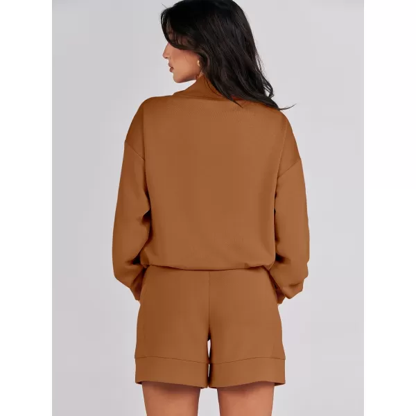 Caracilia Women 2 Piece Outfits Loose Sweatsuits Fashion Cowl Neck Sweatshirts &amp; Shorts Set Lounge Wear Jogger Tracksuit Set