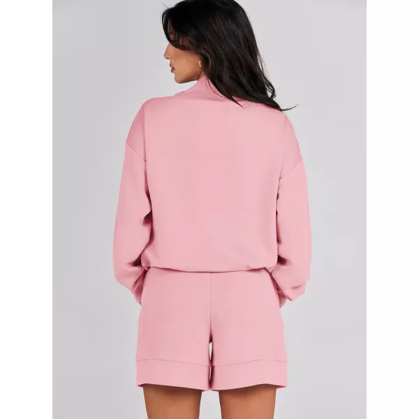 Caracilia Women 2 Piece Outfits Loose Sweatsuits Fashion Cowl Neck Sweatshirts &amp; Shorts Set Lounge Wear Jogger Tracksuit Set