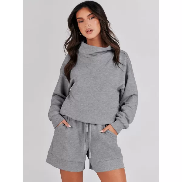 Caracilia Women 2 Piece Outfits Loose Sweatsuits Fashion Cowl Neck Sweatshirts &amp; Shorts Set Lounge Wear Jogger Tracksuit Set