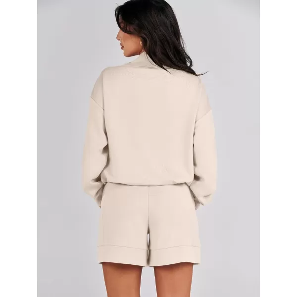 Caracilia Women 2 Piece Outfits Loose Sweatsuits Fashion Cowl Neck Sweatshirts &amp; Shorts Set Lounge Wear Jogger Tracksuit Set