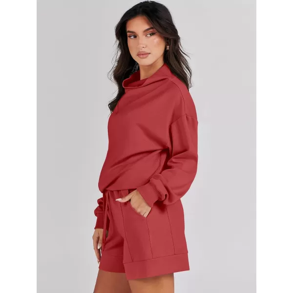 Caracilia Women 2 Piece Outfits Loose Sweatsuits Fashion Cowl Neck Sweatshirts &amp; Shorts Set Lounge Wear Jogger Tracksuit Set