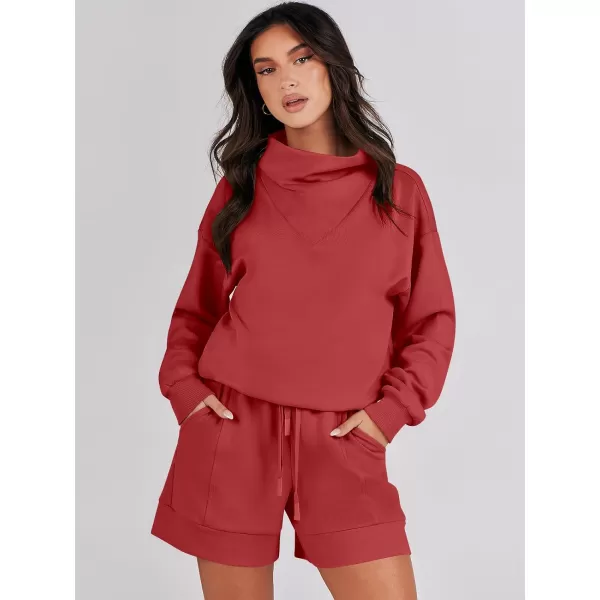 Caracilia Women 2 Piece Outfits Loose Sweatsuits Fashion Cowl Neck Sweatshirts &amp; Shorts Set Lounge Wear Jogger Tracksuit Set