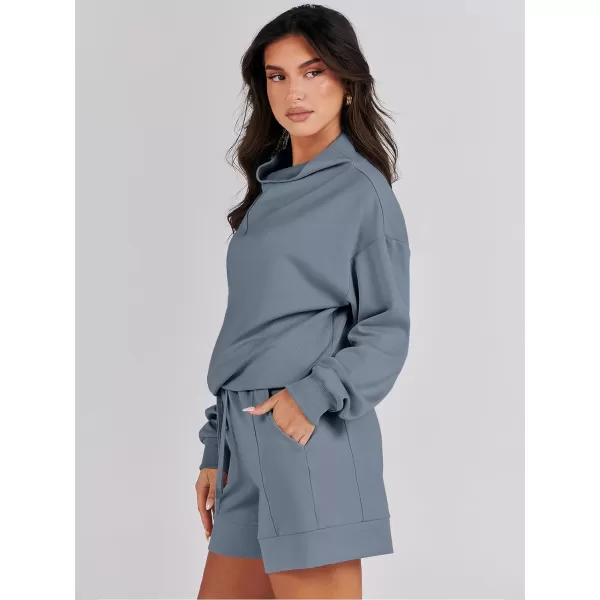 Caracilia Women 2 Piece Outfits Loose Sweatsuits Fashion Cowl Neck Sweatshirts &amp; Shorts Set Lounge Wear Jogger Tracksuit Set