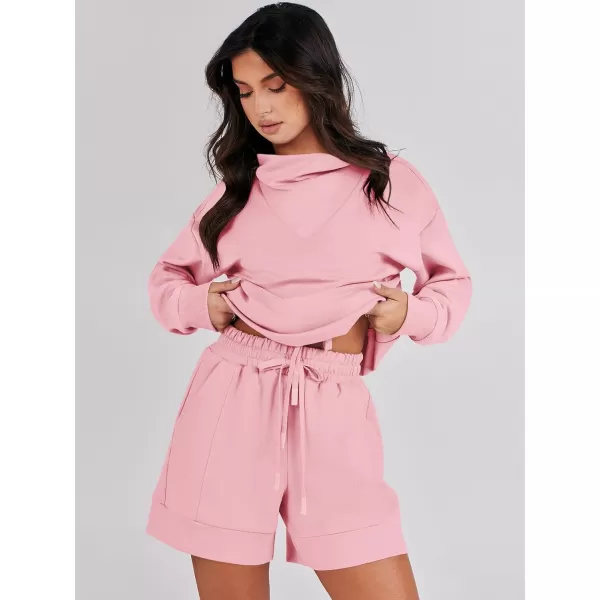 Caracilia Women 2 Piece Outfits Loose Sweatsuits Fashion Cowl Neck Sweatshirts &amp; Shorts Set Lounge Wear Jogger Tracksuit Set