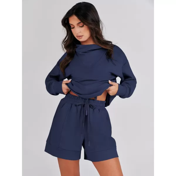 Caracilia Women 2 Piece Outfits Loose Sweatsuits Fashion Cowl Neck Sweatshirts &amp; Shorts Set Lounge Wear Jogger Tracksuit Set