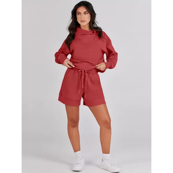 Caracilia Women 2 Piece Outfits Loose Sweatsuits Fashion Cowl Neck Sweatshirts &amp; Shorts Set Lounge Wear Jogger Tracksuit Set