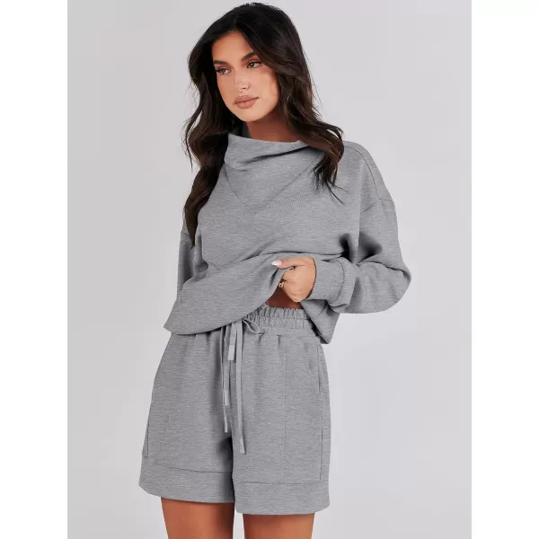 Caracilia Women 2 Piece Outfits Loose Sweatsuits Fashion Cowl Neck Sweatshirts &amp; Shorts Set Lounge Wear Jogger Tracksuit Set