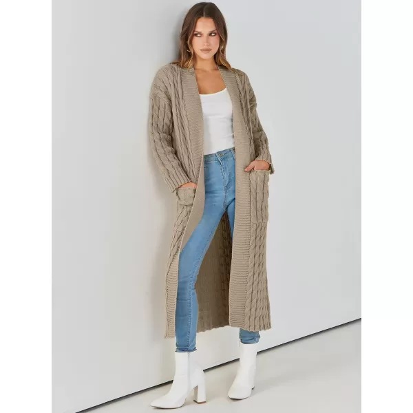 Caracilia Womens Long Cardigan Sweater Open Front Long Sleeve Chunky Cable Knit Duster Outerwear Maxi 2023 Fall Jacket Coats