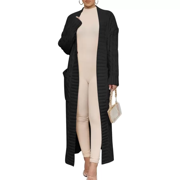 Caracilia Womens Long Cardigan Sweater Open Front Long Sleeve Chunky Cable Knit Duster Outerwear Maxi 2023 Fall Jacket Coats