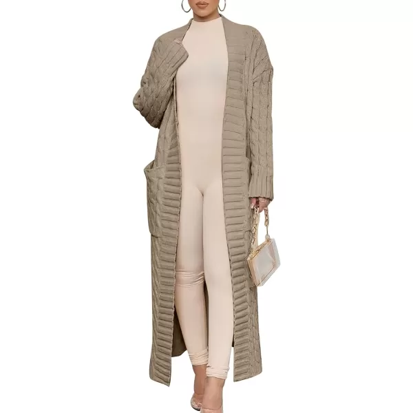 Caracilia Womens Long Cardigan Sweater Open Front Long Sleeve Chunky Cable Knit Duster Outerwear Maxi 2023 Fall Jacket Coats