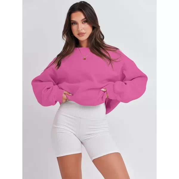Caracilia Women's Long Sleeve Sweatshirts Crewneck Casual Loose Fit Pullover Fleece Hoodie 2023 Fall Trendy Clothes