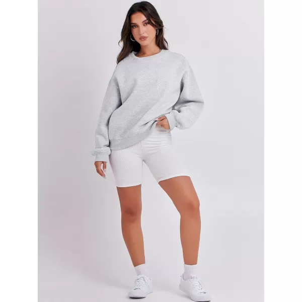 Caracilia Women's Long Sleeve Sweatshirts Crewneck Casual Loose Fit Pullover Fleece Hoodie 2023 Fall Trendy Clothes