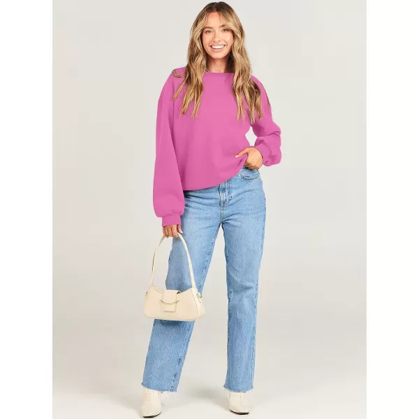 Caracilia Women's Long Sleeve Sweatshirts Crewneck Casual Loose Fit Pullover Fleece Hoodie 2023 Fall Trendy Clothes