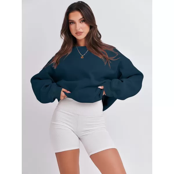 Caracilia Women's Long Sleeve Sweatshirts Crewneck Casual Loose Fit Pullover Fleece Hoodie 2023 Fall Trendy Clothes