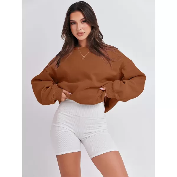 Caracilia Women's Long Sleeve Sweatshirts Crewneck Casual Loose Fit Pullover Fleece Hoodie 2023 Fall Trendy Clothes