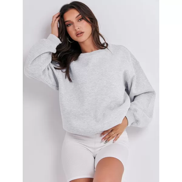 Caracilia Women's Long Sleeve Sweatshirts Crewneck Casual Loose Fit Pullover Fleece Hoodie 2023 Fall Trendy Clothes