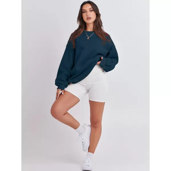 Caracilia Women's Long Sleeve Sweatshirts Crewneck Casual Loose Fit Pullover Fleece Hoodie 2023 Fall Trendy Clothes