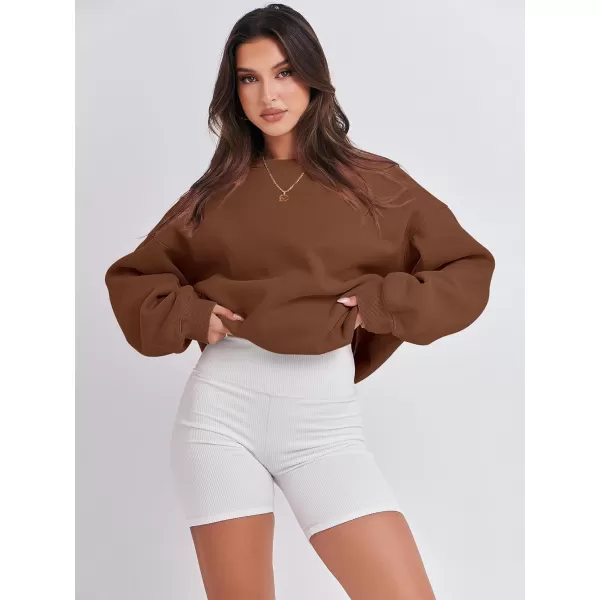 Caracilia Women's Long Sleeve Sweatshirts Crewneck Casual Loose Fit Pullover Fleece Hoodie 2023 Fall Trendy Clothes