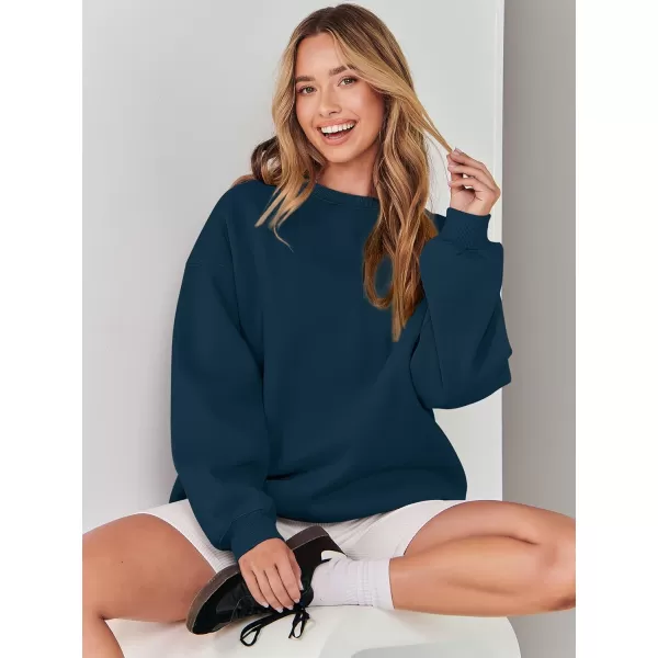 Caracilia Women's Long Sleeve Sweatshirts Crewneck Casual Loose Fit Pullover Fleece Hoodie 2023 Fall Trendy Clothes