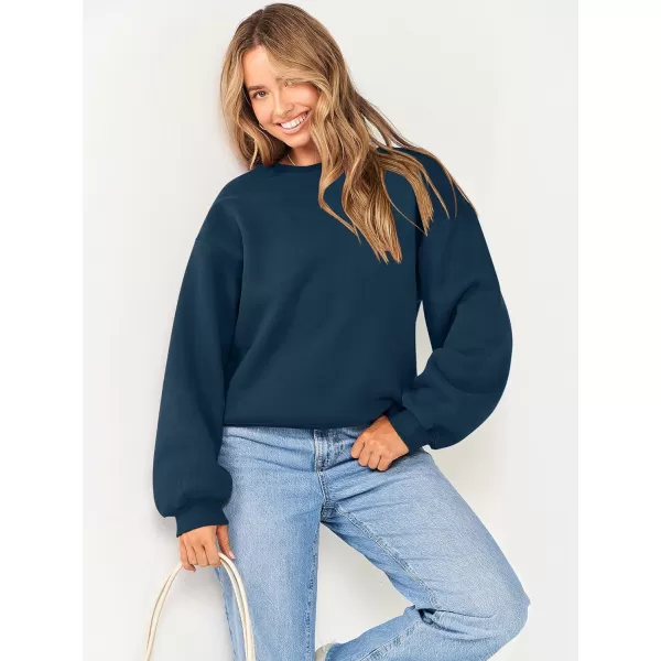 Caracilia Women's Long Sleeve Sweatshirts Crewneck Casual Loose Fit Pullover Fleece Hoodie 2023 Fall Trendy Clothes
