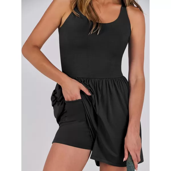 Caracilia Womens Rompers 2024 Summer Casual Athletic Romper Built in Shorts Sleeveless Jumpsuit Vacation Resort Outfits