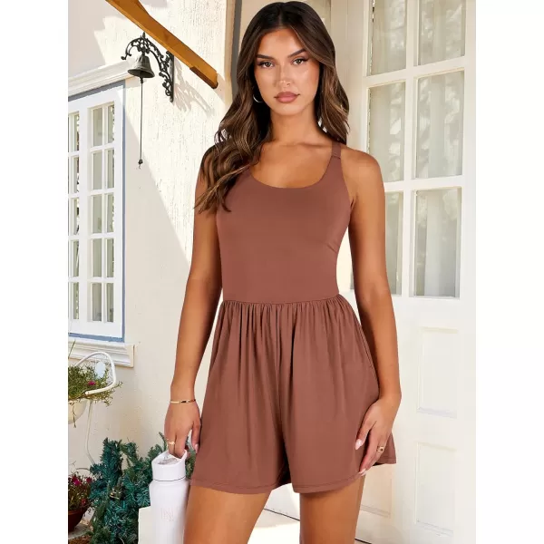 Caracilia Womens Rompers 2024 Summer Casual Athletic Romper Built in Shorts Sleeveless Jumpsuit Vacation Resort Outfits