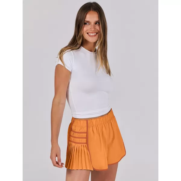 Caracilia Women's Running Shorts High Waisted Quick Dry Athletic Workout Flowy Pleated Contrast Color Golf Tennis Short