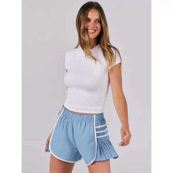Caracilia Women's Running Shorts High Waisted Quick Dry Athletic Workout Flowy Pleated Contrast Color Golf Tennis Short