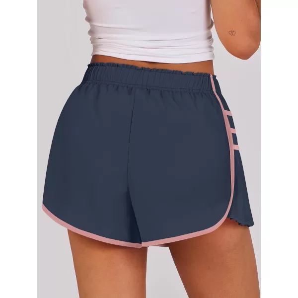 Caracilia Women's Running Shorts High Waisted Quick Dry Athletic Workout Flowy Pleated Contrast Color Golf Tennis Short