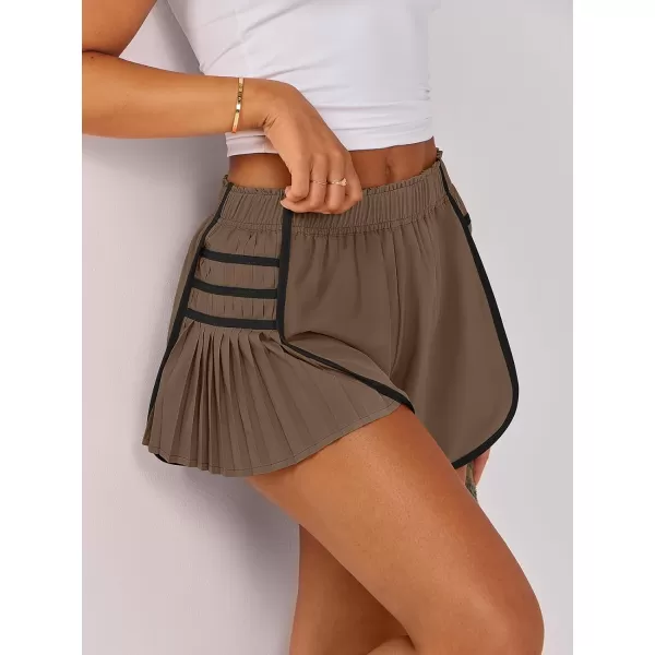 Caracilia Women's Running Shorts High Waisted Quick Dry Athletic Workout Flowy Pleated Contrast Color Golf Tennis Short