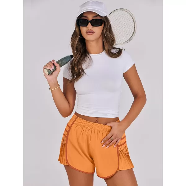 Caracilia Women's Running Shorts High Waisted Quick Dry Athletic Workout Flowy Pleated Contrast Color Golf Tennis Short