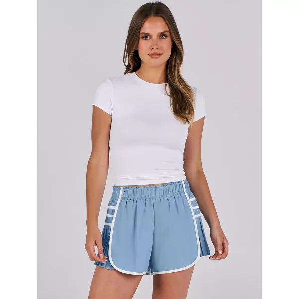 Caracilia Women's Running Shorts High Waisted Quick Dry Athletic Workout Flowy Pleated Contrast Color Golf Tennis Short