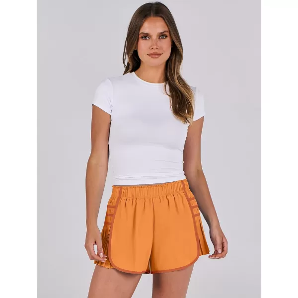 Caracilia Women's Running Shorts High Waisted Quick Dry Athletic Workout Flowy Pleated Contrast Color Golf Tennis Short
