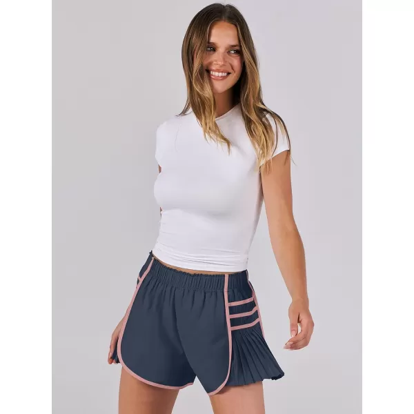 Caracilia Women's Running Shorts High Waisted Quick Dry Athletic Workout Flowy Pleated Contrast Color Golf Tennis Short