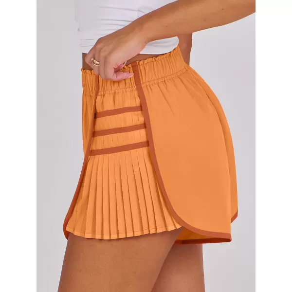 Caracilia Women's Running Shorts High Waisted Quick Dry Athletic Workout Flowy Pleated Contrast Color Golf Tennis Short
