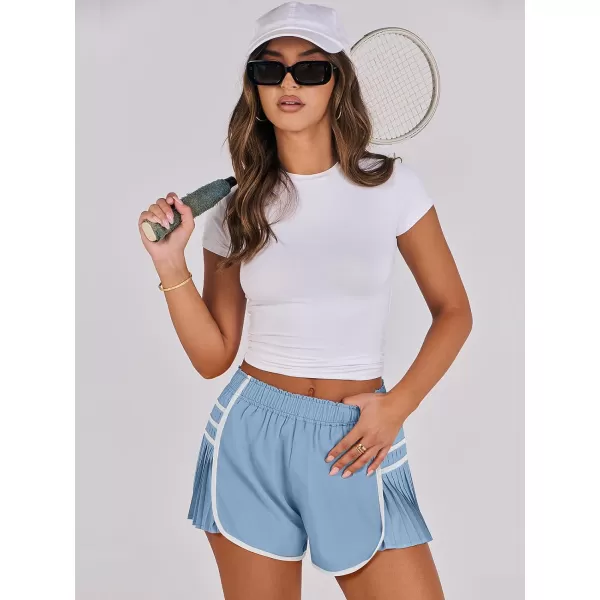 Caracilia Women's Running Shorts High Waisted Quick Dry Athletic Workout Flowy Pleated Contrast Color Golf Tennis Short